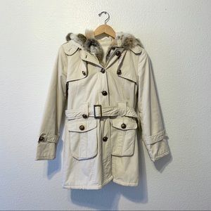Fur-lined Cream Trenchcoat